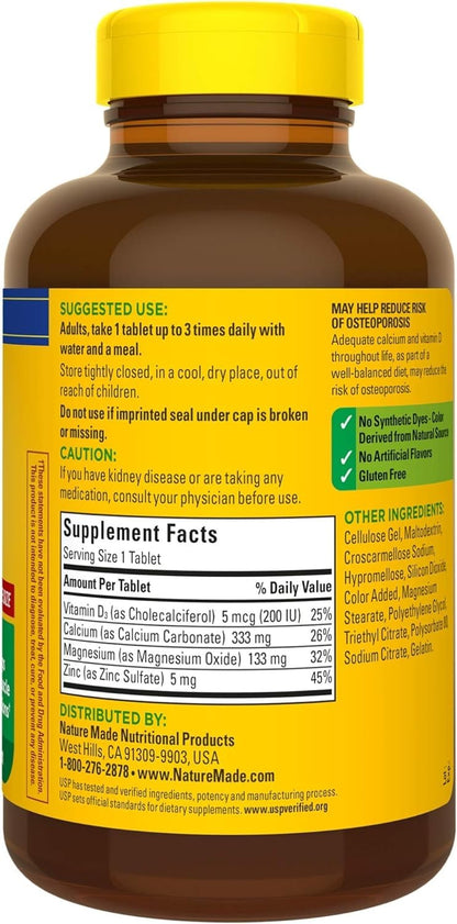 Nature Made Calcium, Magnesium & Zinc with Vitamin D Tablets – Value Size 300 Ct (3-Pack)