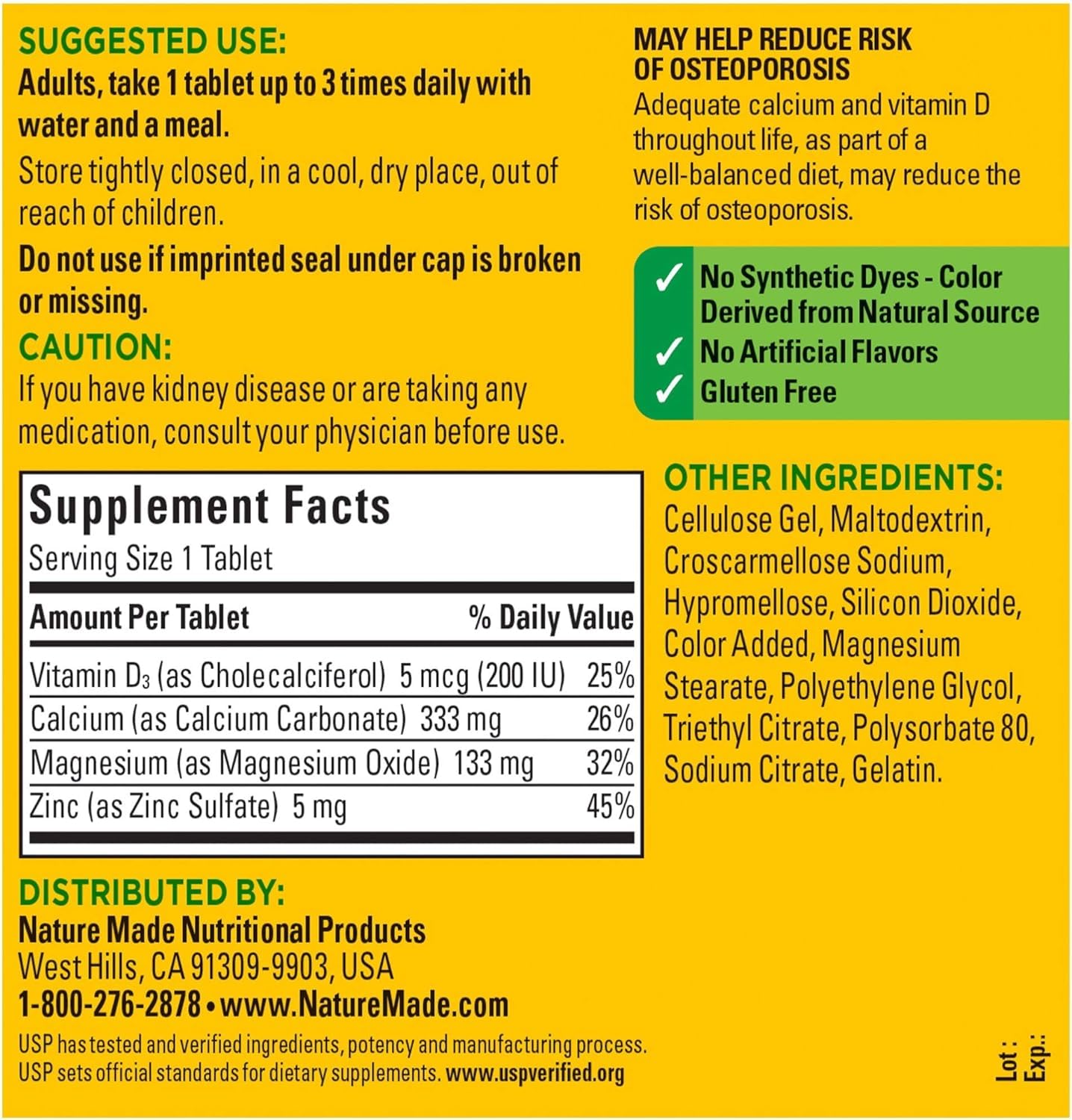 Nature Made Calcium, Magnesium & Zinc with Vitamin D Tablets – Value Size 300 Ct (3-Pack)