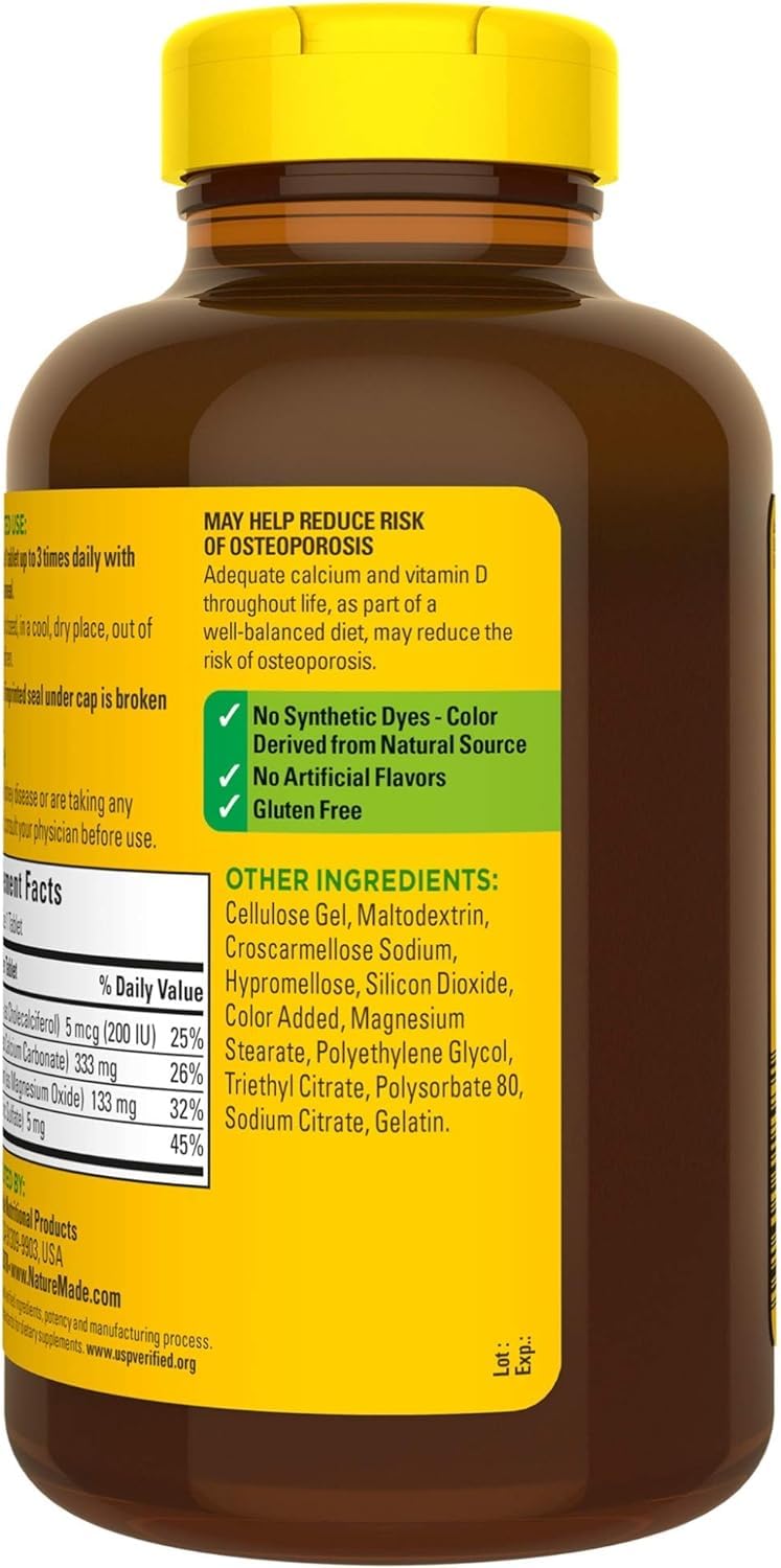 Nature Made Calcium, Magnesium & Zinc with Vitamin D Tablets – Value Size 300 Ct (3-Pack)