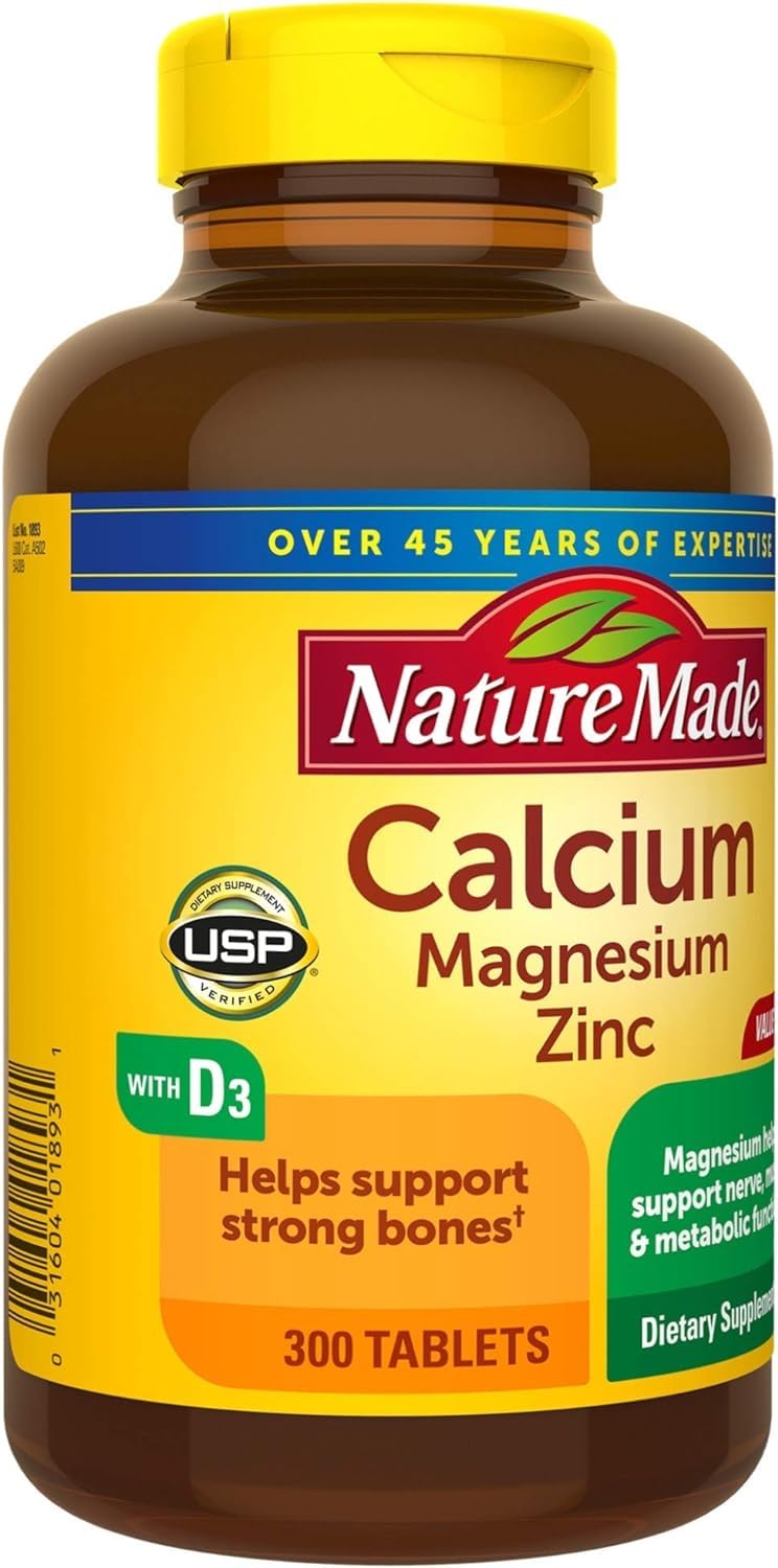 Nature Made Calcium, Magnesium & Zinc with Vitamin D Tablets – Value Size 300 Ct (3-Pack)