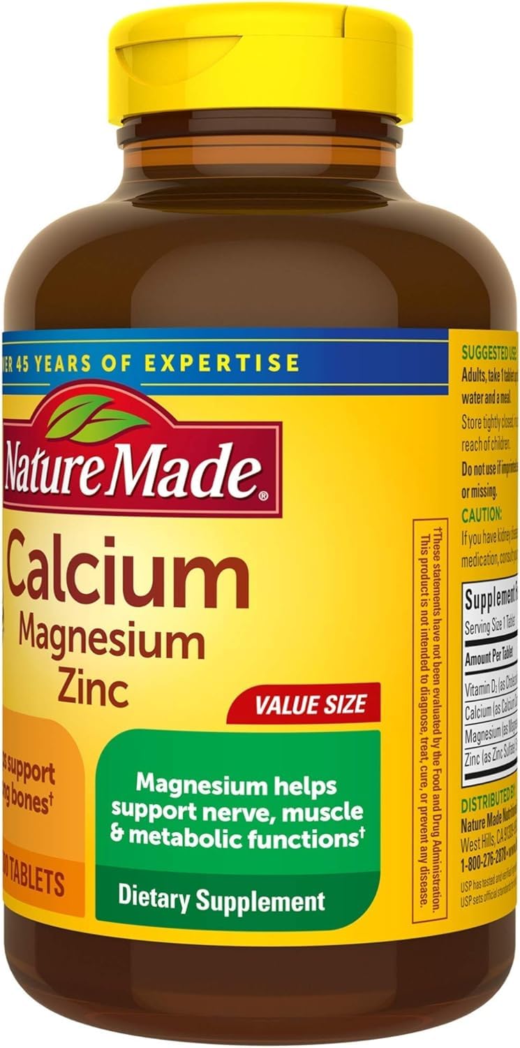 Nature Made Calcium, Magnesium & Zinc with Vitamin D Tablets – Value Size 300 Ct (3-Pack)