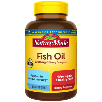 Nature Made Fish Oil 1000 mg Softgels | Omega-3 EPA/DHA 600 mg per Serving | 90-Count Bottle