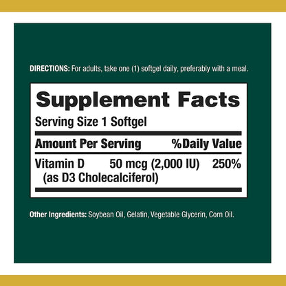 Nature's Bounty Vitamin D 2,000 IU Softgels | Vitamin D3 Supplement