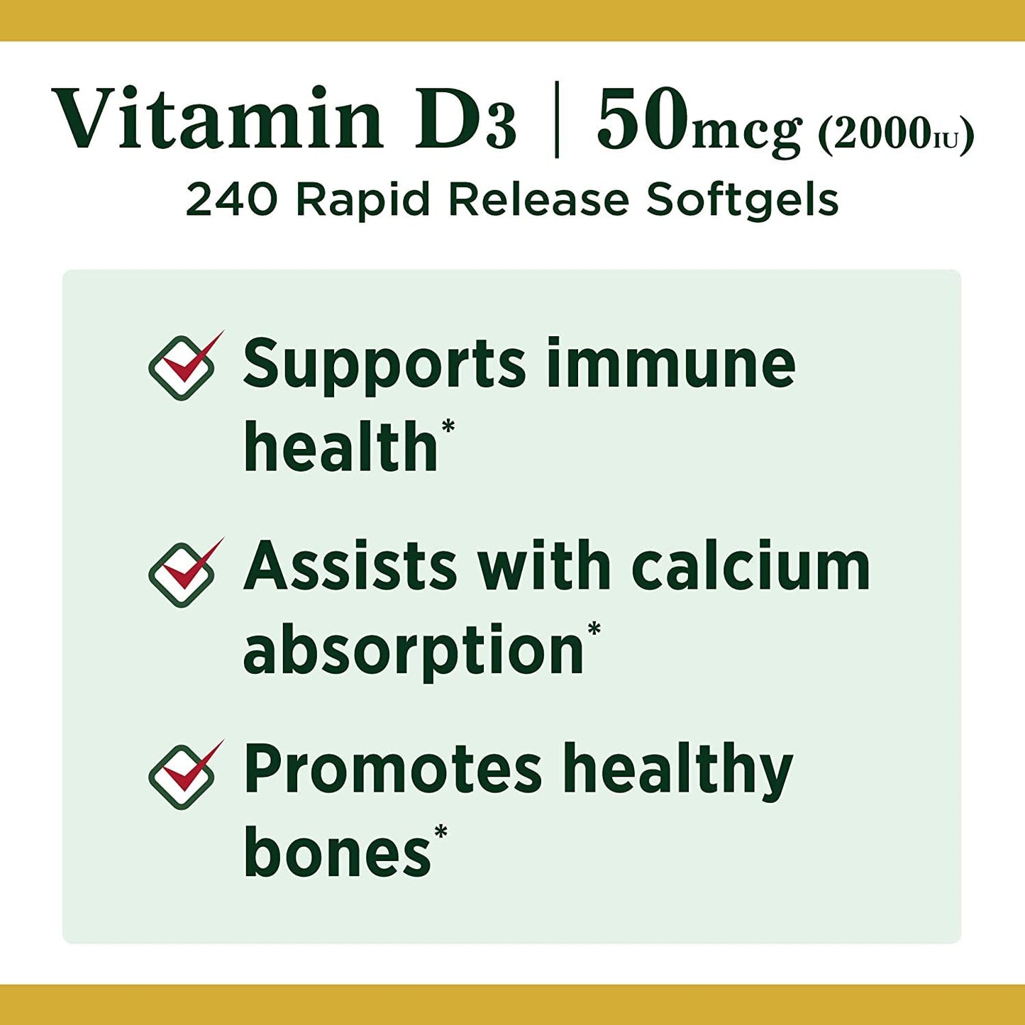 Nature's Bounty Vitamin D 2,000 IU Softgels | Vitamin D3 Supplement