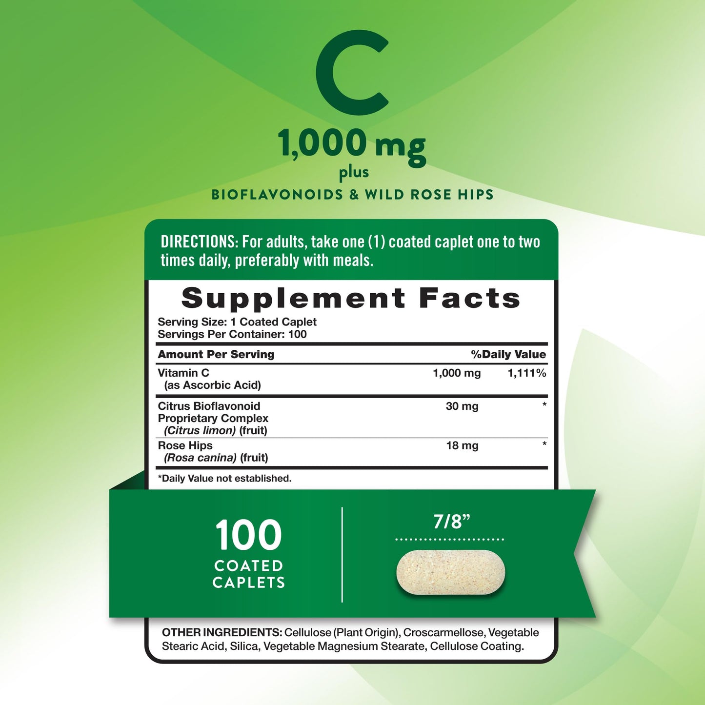 Nature's Truth Vitamin C 1000mg with Bioflavonoids & Rose Hips – 100 Caplets, Vegan, Non-GMO, Gluten Free