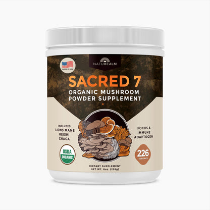 Naturealm Sacred 7 Mushroom Powder – 7-in-1 Blend (7 Month Supply) for Immune Support, Focus & Energy | Coffee Enhancer
