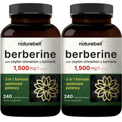 NatureBell Berberine 1500mg with Cinnamon & Turmeric – 2 Pack Veggie Capsules | 97% Pure Berberine HCl