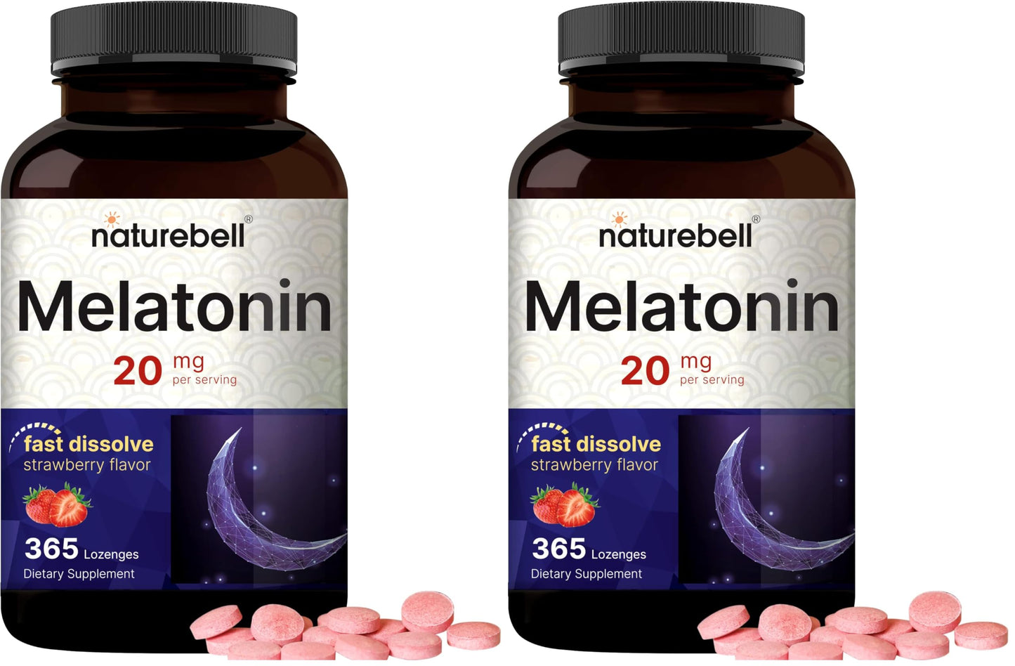 NatureBell Melatonin 20mg – 365 Fast-Dissolve Strawberry Chewables (2-Pack)