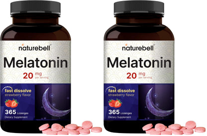 NatureBell Melatonin 20mg – 365 Fast-Dissolve Strawberry Chewables (2-Pack)