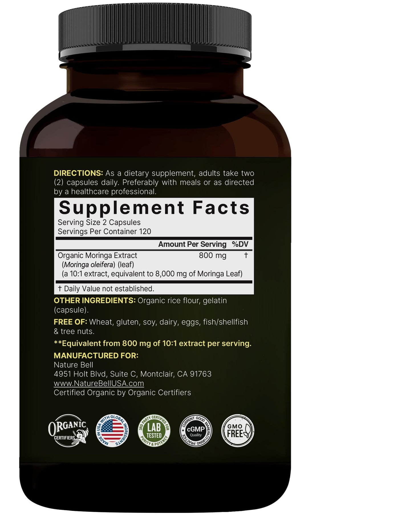 NatureBell Pure Moringa Capsules – 8,000mg per Serving, 2-Pack, Organic