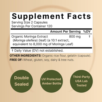 NatureBell Pure Moringa Capsules – 8,000mg per Serving, 2-Pack, Organic