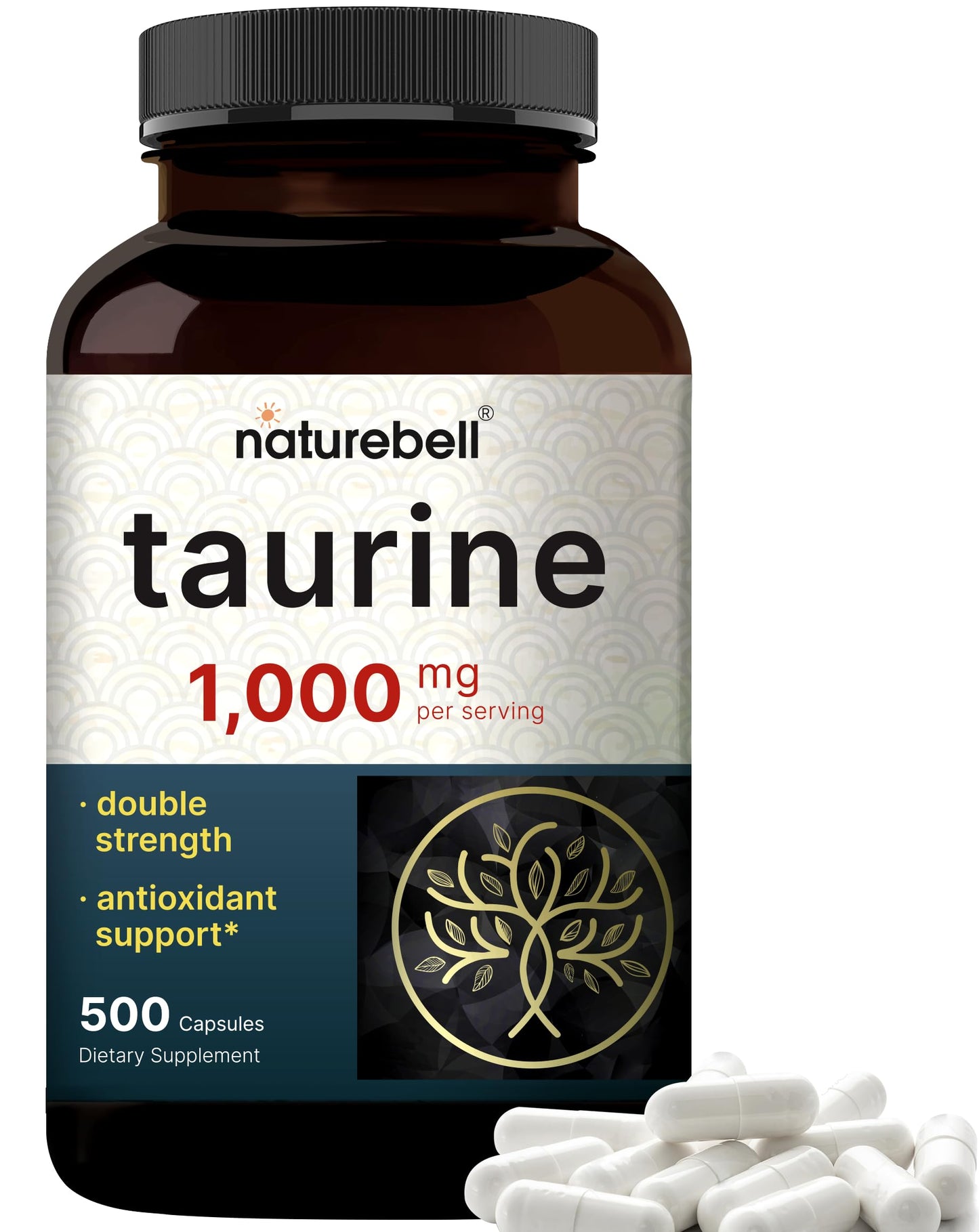 NatureBell Taurine 1,000mg – 500 Capsules | Double Strength Taurine Supplement – Non-GMO & Gluten Free