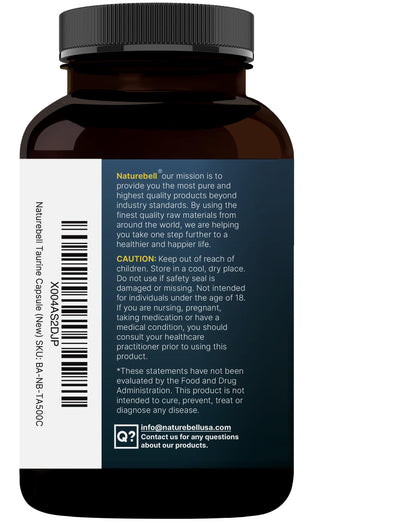 NatureBell Taurine 1,000mg – 500 Capsules | Double Strength Taurine Supplement – Non-GMO & Gluten Free