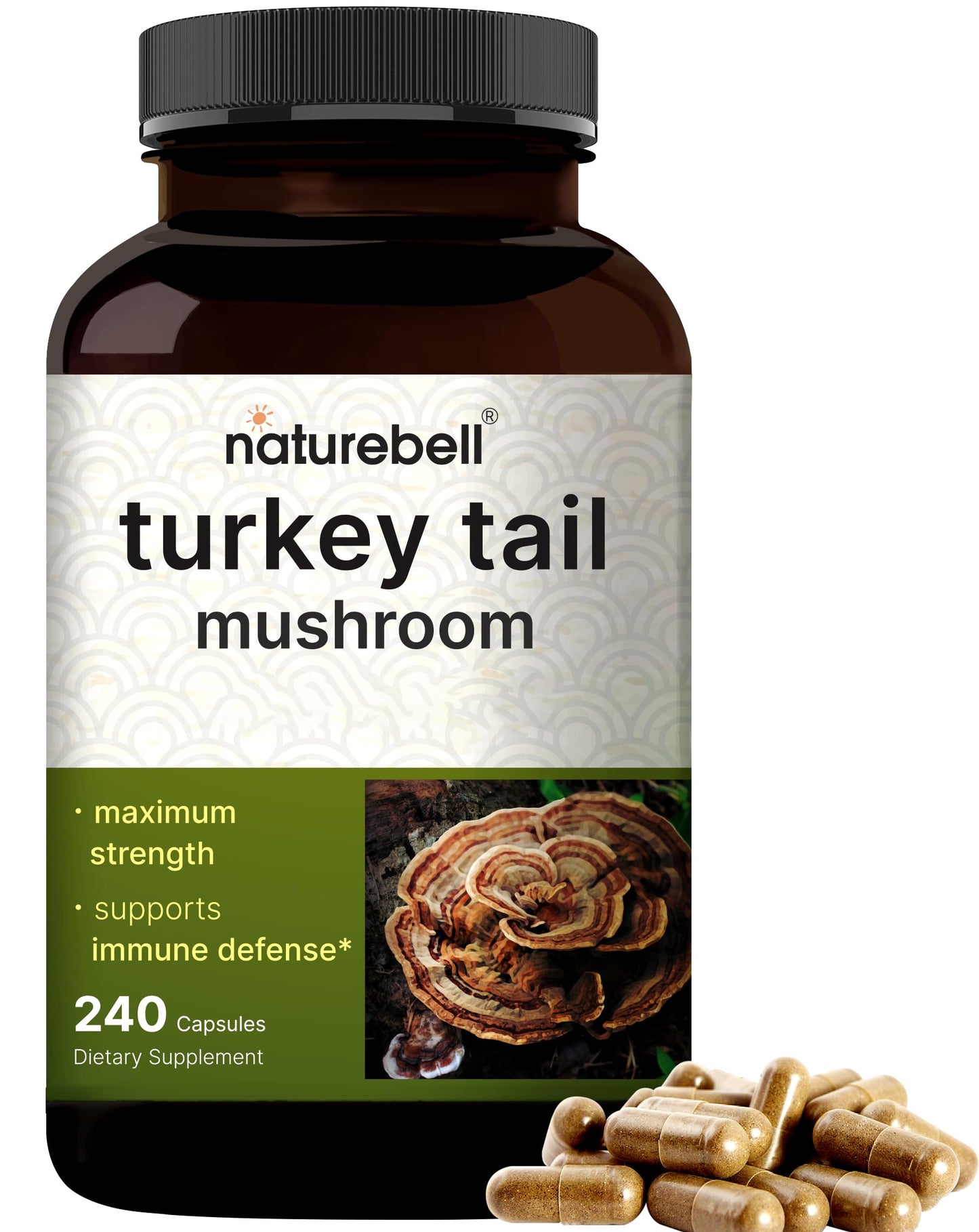 NatureBell Turkey Tail Mushroom Capsules – 15,000mg per Serving | 240 Count | 25:1 Extract for Immune & Brain Health