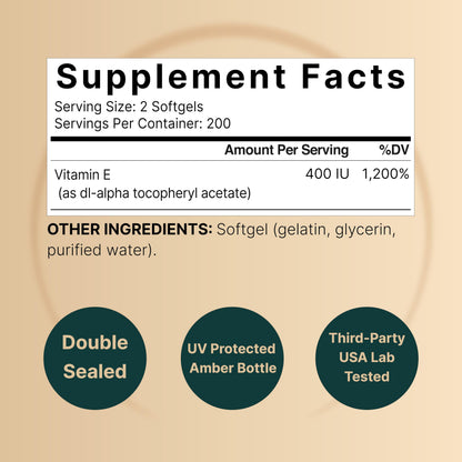 NatureBell Vitamin E Softgels 400 IU – 400 Count, Non-GMO