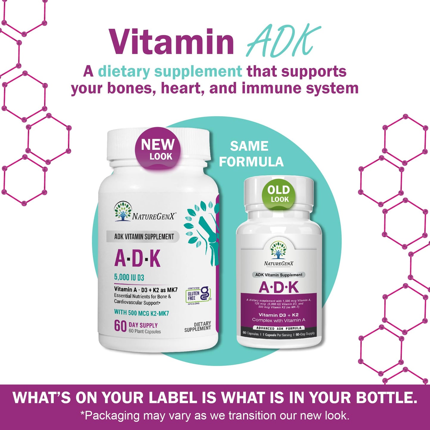 NatureGenX ADK Vitamin Supplement - Enhanced Bone Support (Gluten-Free, 120 Capsules Pack of 2)