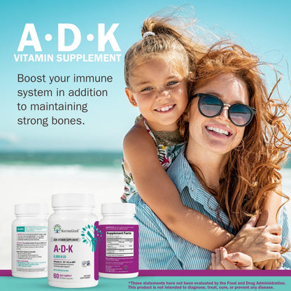NatureGenX ADK Vitamin Supplement - Enhanced Bone Support (Gluten-Free, 120 Capsules Pack of 2)