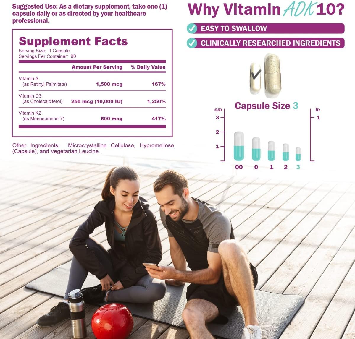 NatureGenX ADK10 – High Potency Vitamin ADK (D3 10,000 IU, K2 MK-7) | Bone, Immune & Heart Support | 90 Capsules