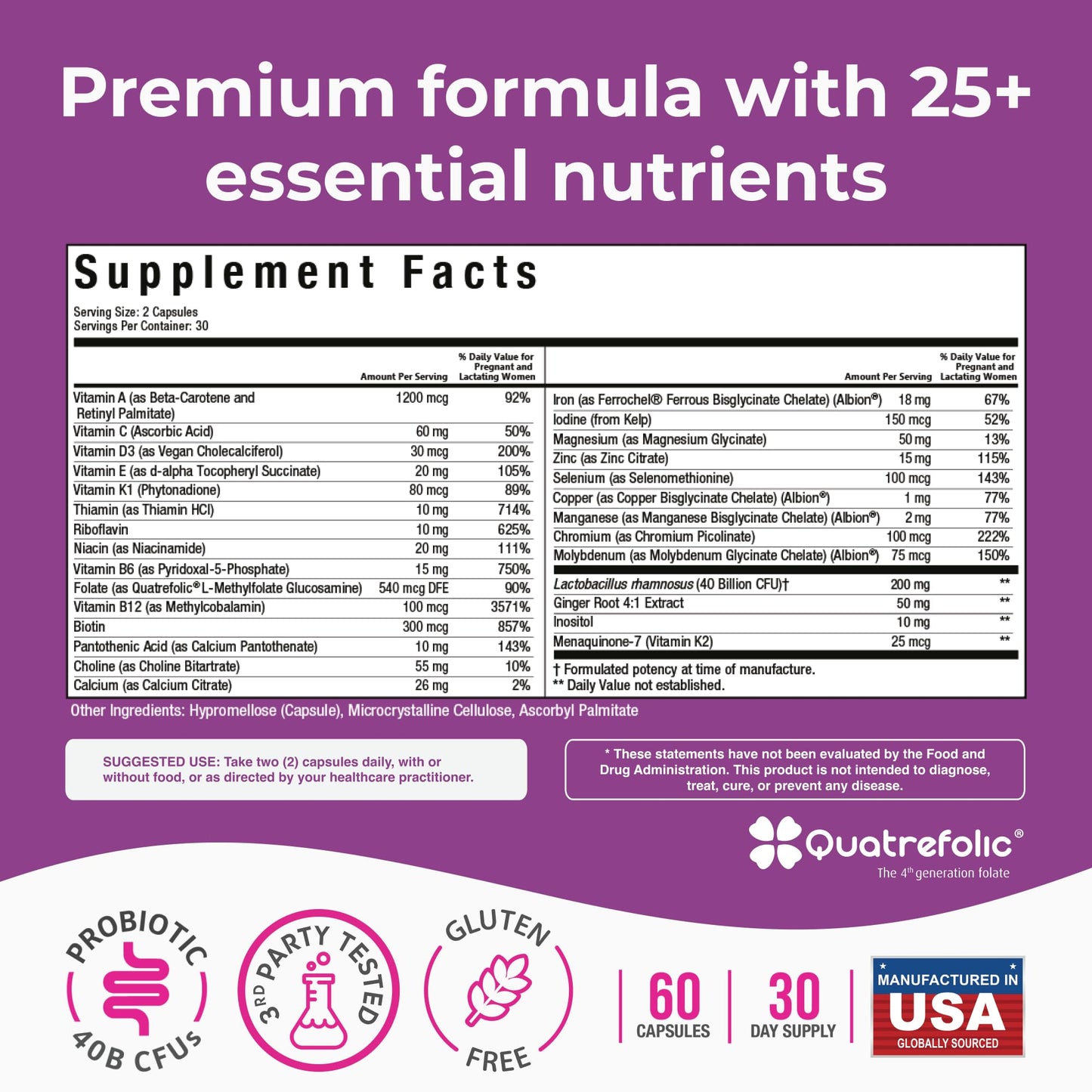 NatureGenX Methyl Prenatal with Probiotics – Vegan Prenatal Vitamins (60 Capsules)