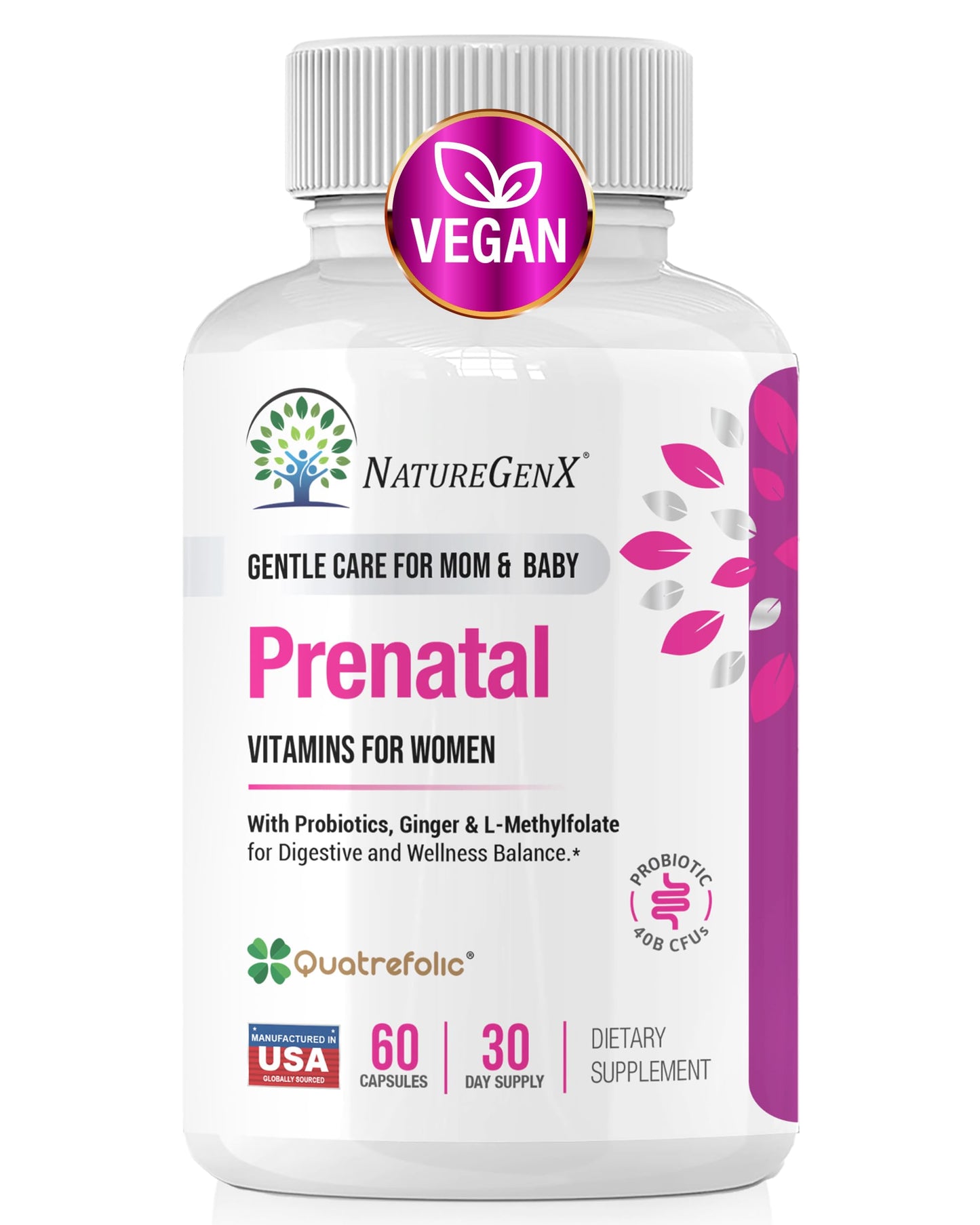 NatureGenX Methyl Prenatal with Probiotics – Vegan Prenatal Vitamins (60 Capsules)