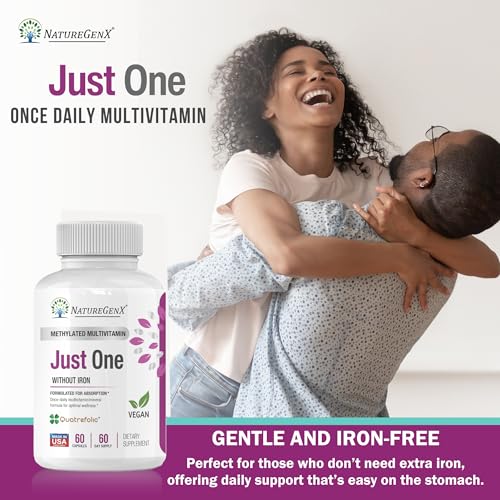 NatureGenX Just One Daily Methylated Multivitamin - 60 Caps, 2-Month Supply, Iron-Free, MTHFR Support, Gluten Free