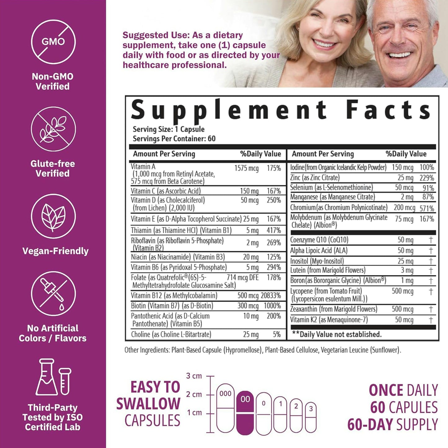 NatureGenX Just One Daily Methylated Multivitamin – 60 Vegan Capsules, USA-Made, Iron-Free