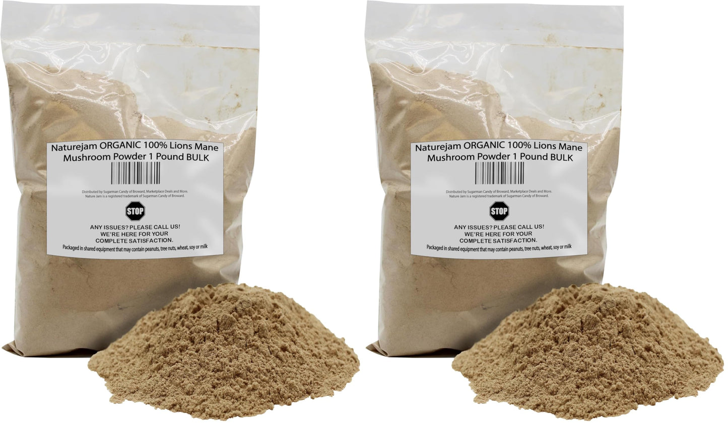 Naturejam Organic Lions Mane Mushroom Powder - 2 x 1 lb Bulk | Premium Culinary Grade for Smoothies, Coffee Substitutes