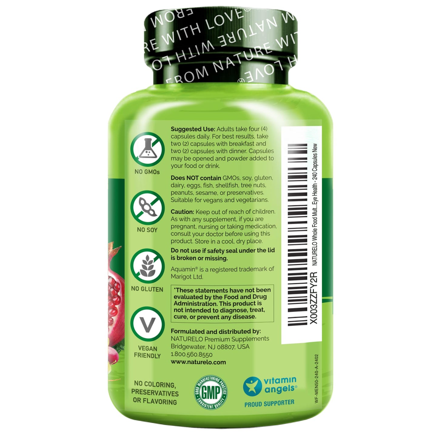 NATURELO Whole Food Multivitamin for Men 50+ – Plant-Based, 240 Capsules