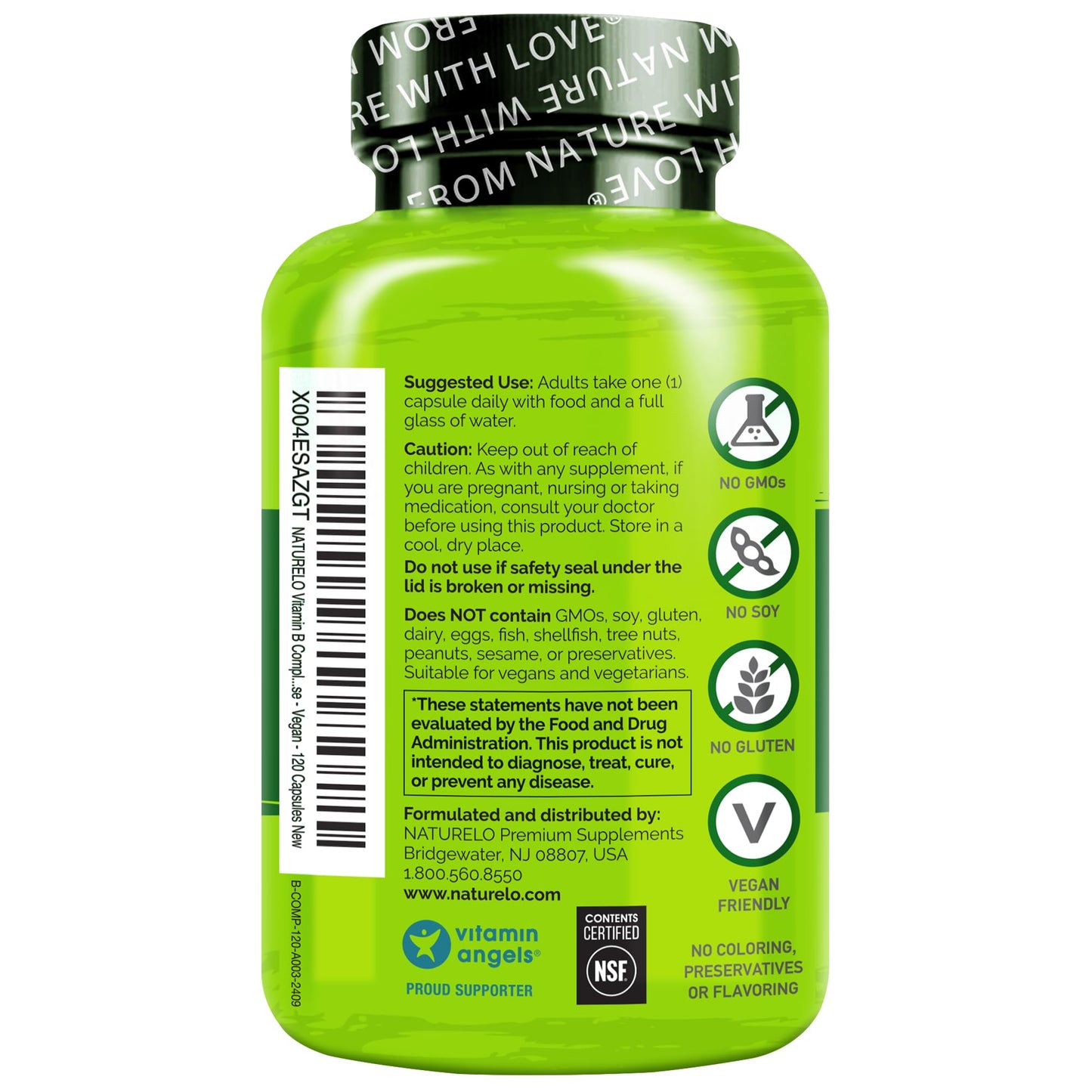 NATURELO Vitamin B Complex – 120 Capsules, Vegan, CoQ10 & Methyl Folate