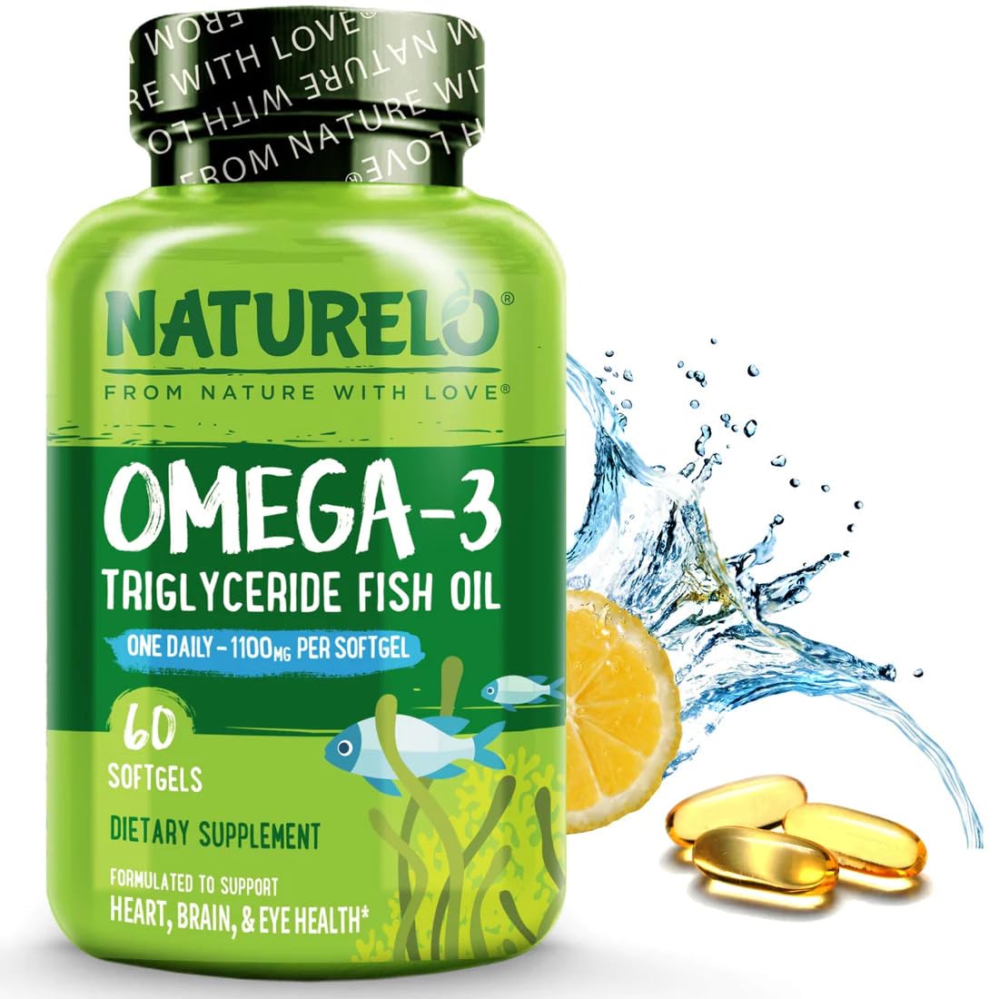 Naturelo Burpless Omega-3 Fish Oil 1100mg TG – EPA + DHA, 60 Softgels