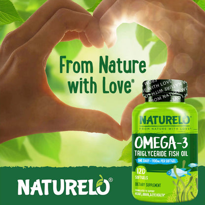 NATURELO Burpless Omega-3 Fish Oil - 1100mg TG EPA + DHA | 120 Softgels | 4 Months Supply