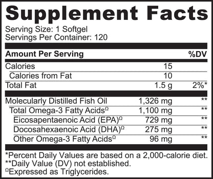 NATURELO Burpless Omega-3 Fish Oil - 1100mg TG EPA + DHA | 120 Softgels | 4 Months Supply