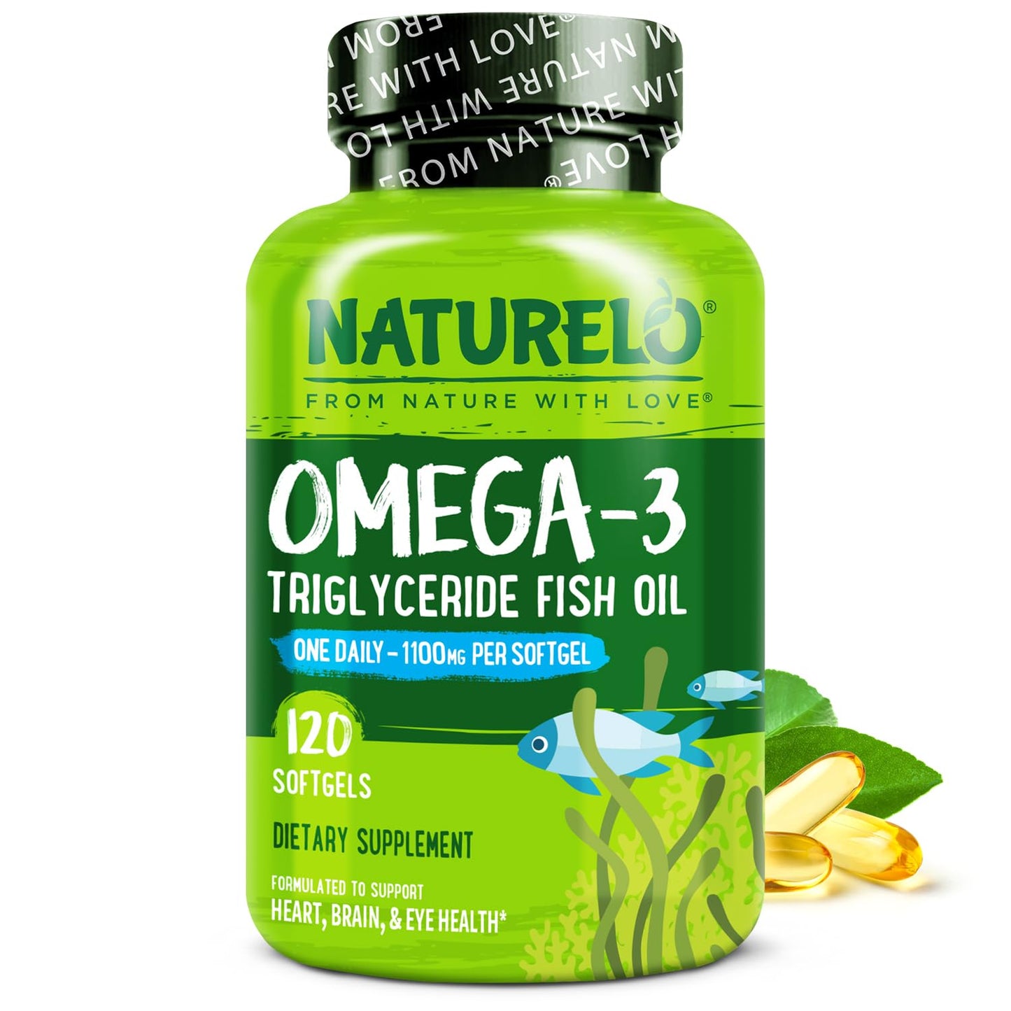 NATURELO Burpless Omega-3 Fish Oil - 1100mg TG EPA + DHA | 120 Softgels | 4 Months Supply