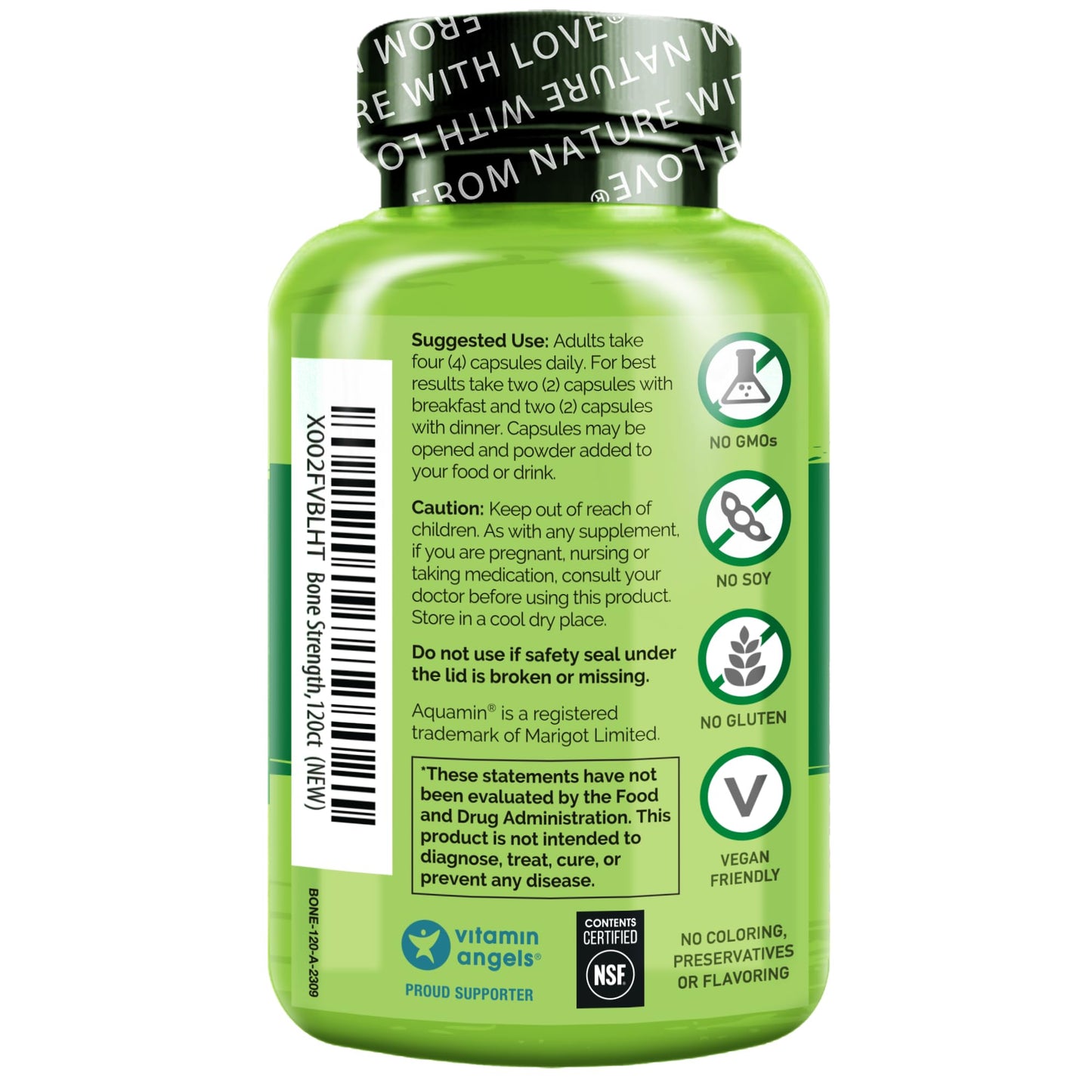 NATURELO Calcium 600 mg with D3, K2, Magnesium & Zinc – Plant-Based, 120 Veggie Capsules