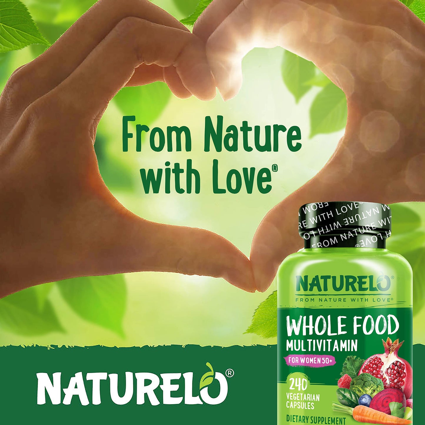 NATURELO Whole Food Multivitamin for Women 50+ – Iron Free, Plant-Based