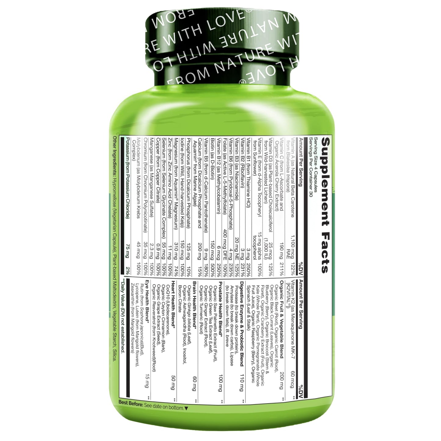 NATURELO Whole Food Multivitamin for Men 50+ – Plant-Based, 120 Capsules