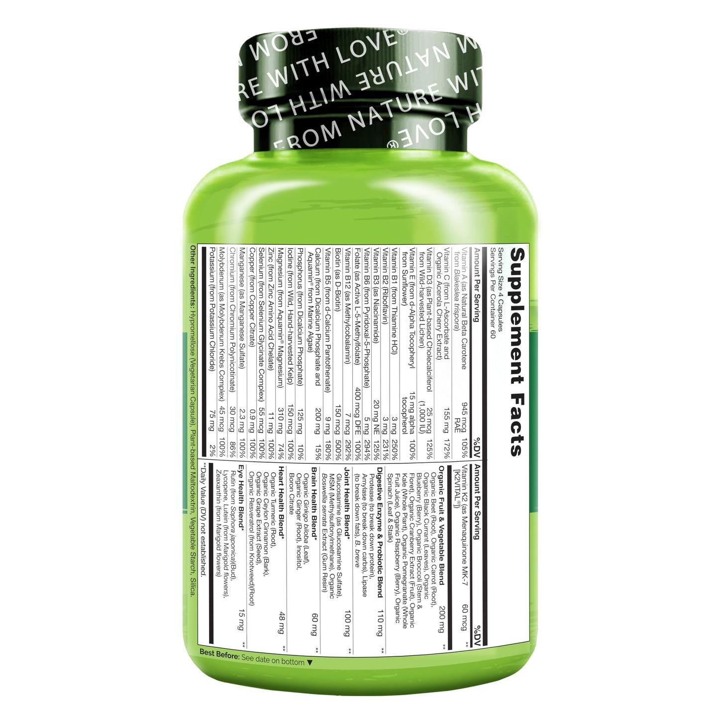NATURELO Whole Food Multivitamin for Women 50+ – Iron Free, Plant-Based