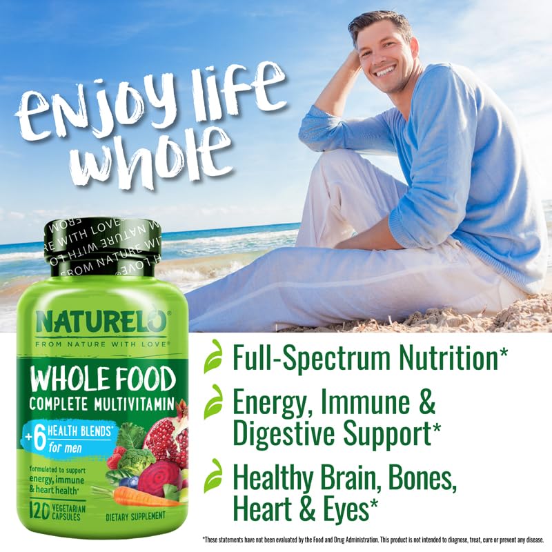 NATURELO Mens Multivitamins – Whole Food Multivitamin for Men | 120 Vegetarian Capsules