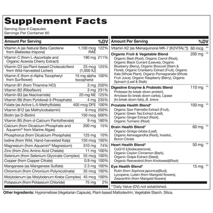 NATURELO Whole Food Multivitamin for Men 50+ – Plant-Based, 240 Capsules