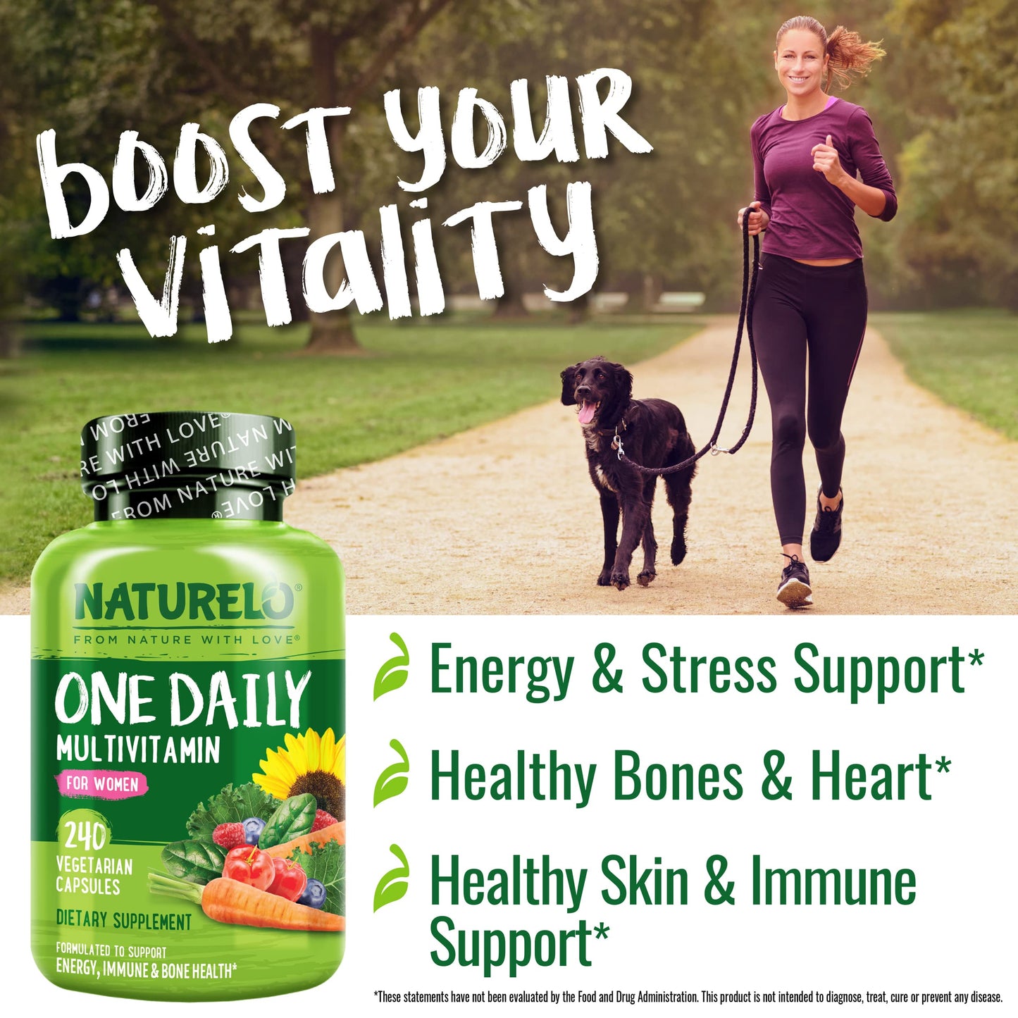 NATURELO One Daily Multivitamin for Women – 240 Ct | Vegan, Non-GMO, Gluten Free