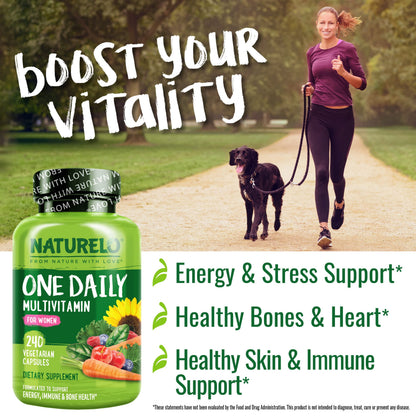 NATURELO One Daily Multivitamin for Women – 240 Ct | Vegan, Non-GMO, Gluten Free