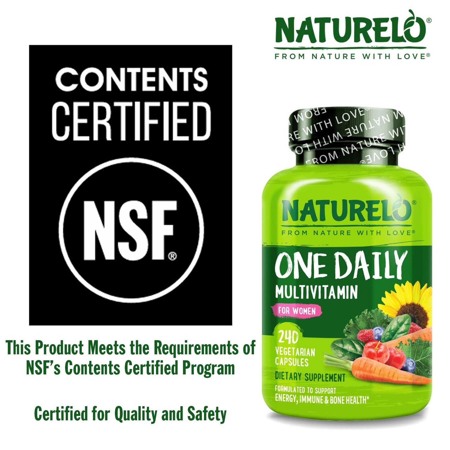 NATURELO One Daily Multivitamin for Women – 240 Ct | Vegan, Non-GMO, Gluten Free