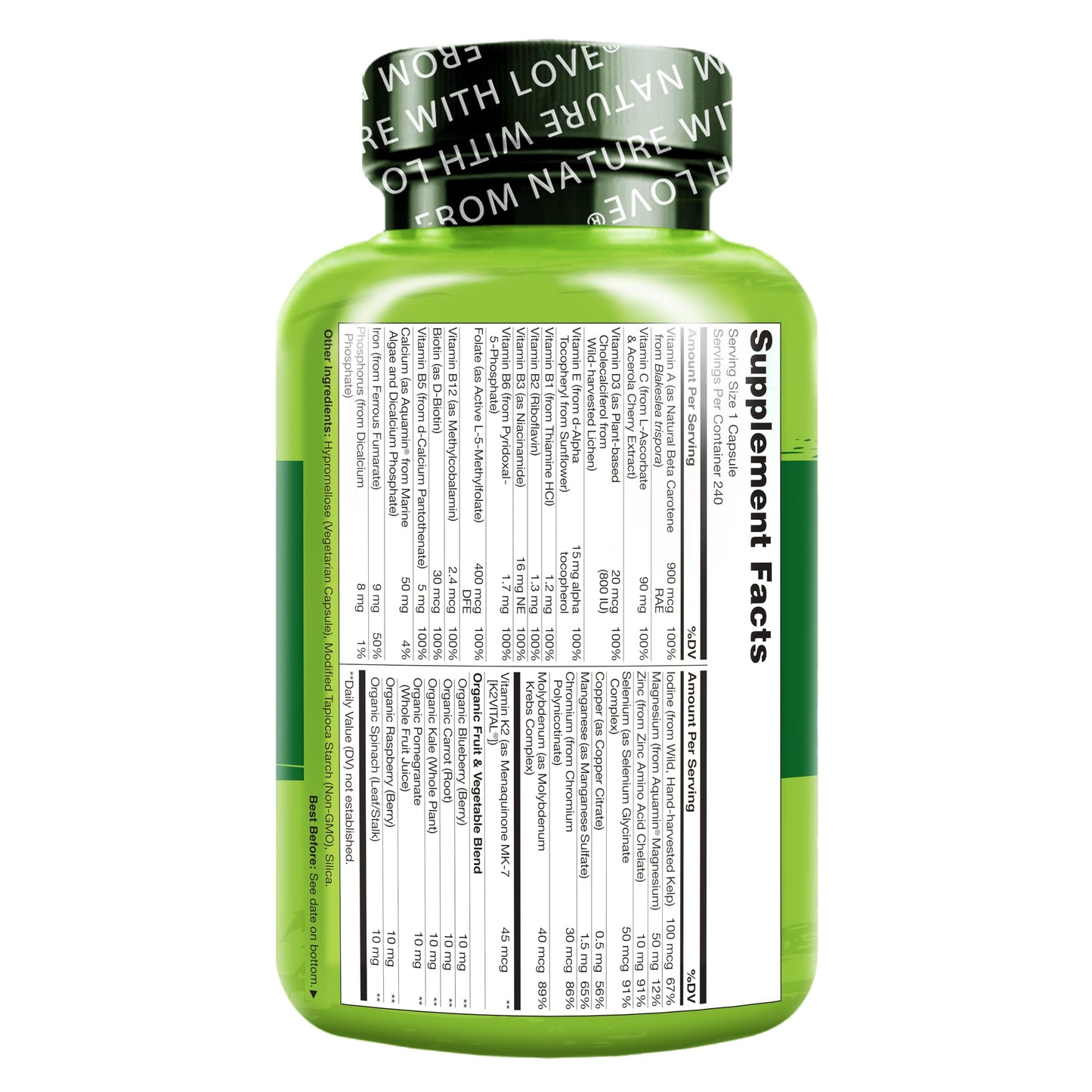 NATURELO One Daily Multivitamin for Women – 240 Ct | Vegan, Non-GMO, Gluten Free