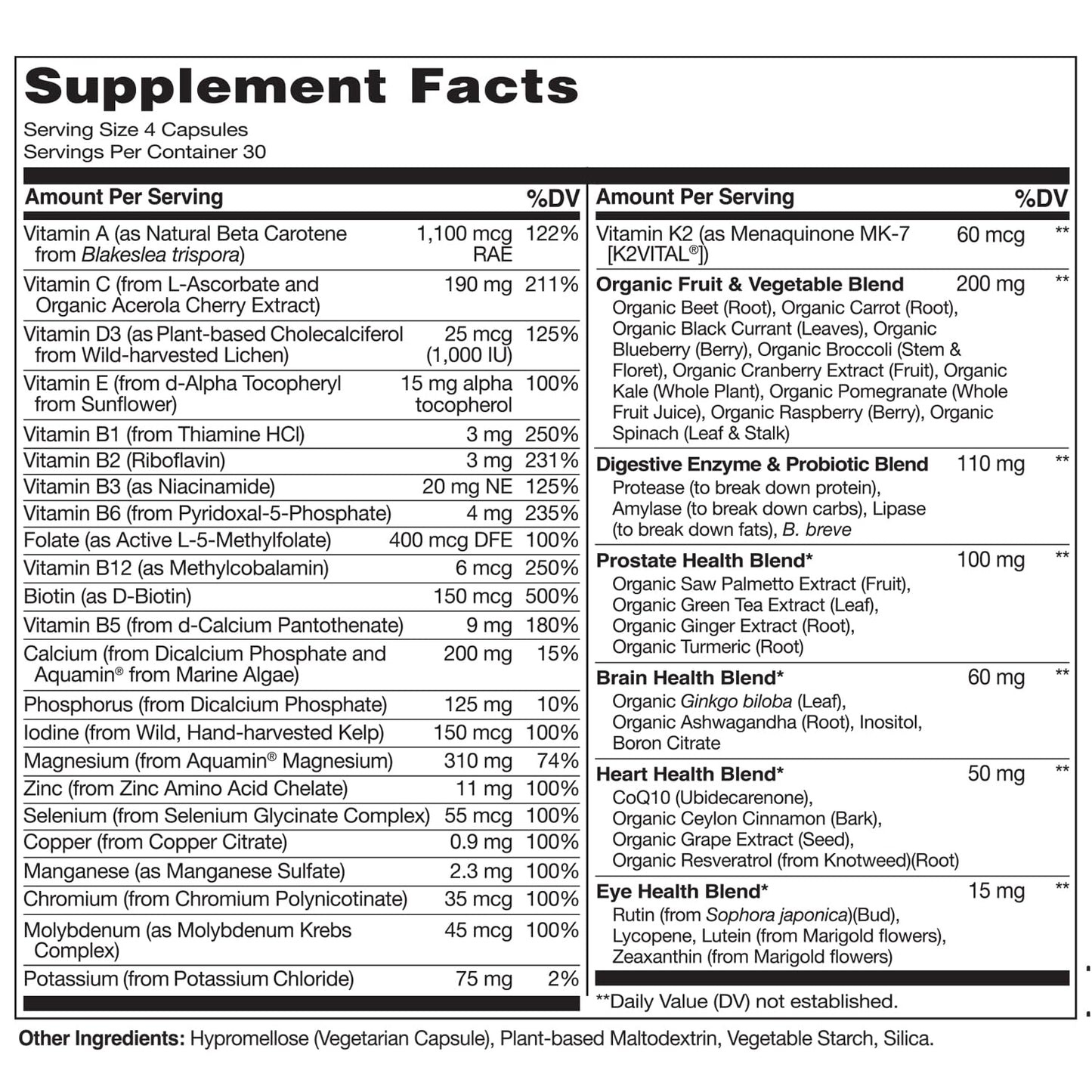 NATURELO Whole Food Multivitamin for Men 50+ – Plant-Based, 120 Capsules