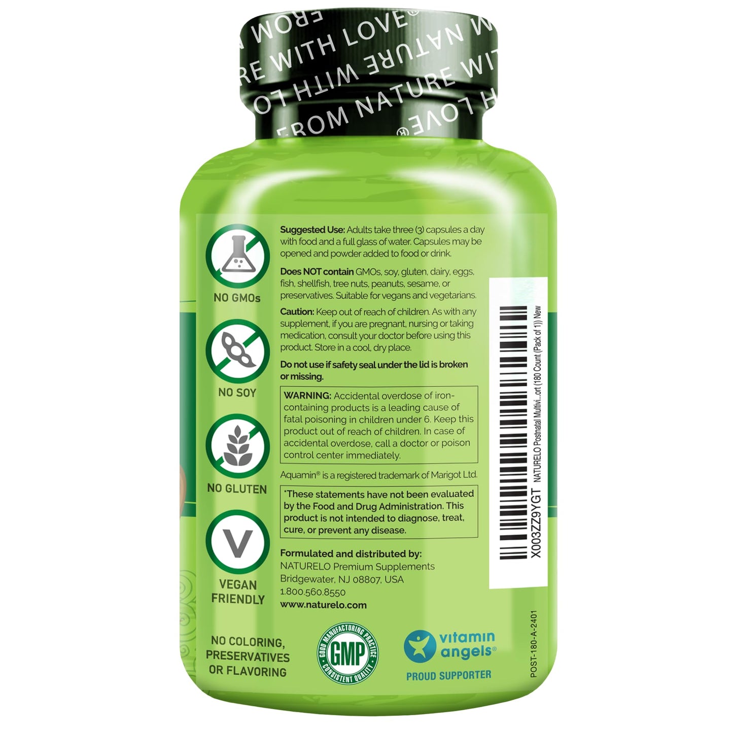 NATURELO Postnatal Multivitamin for Nursing Moms – Plant-Based Nutrition (180 Capsules)