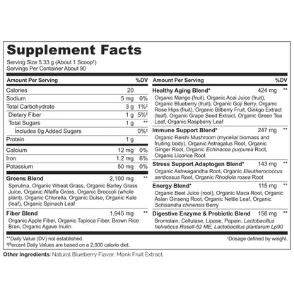 NATURELO Raw Greens Powder – Mixed Berry, 480 g | Energy, Immunity & Detox Support