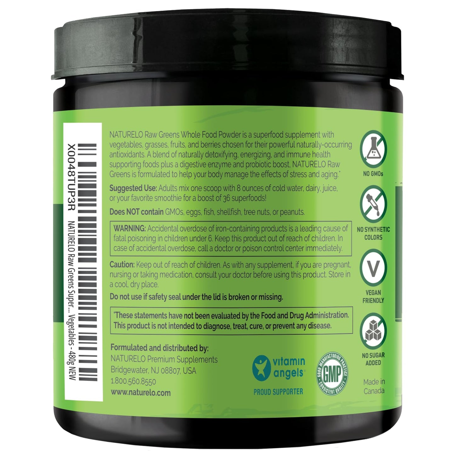 NATURELO Raw Greens Powder – Mixed Berry, 480 g | Energy, Immunity & Detox Support