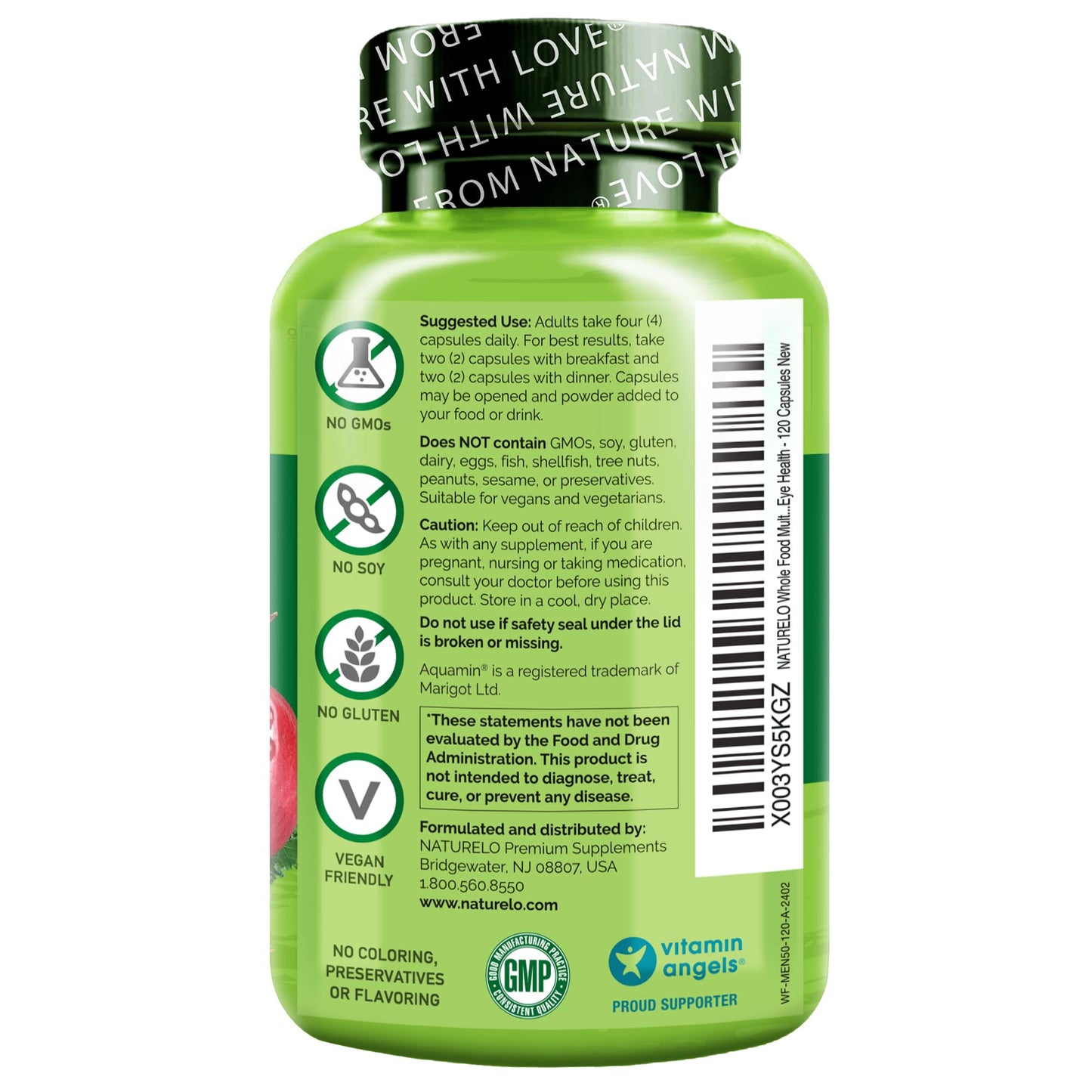 NATURELO Whole Food Multivitamin for Men 50+ – Plant-Based, 120 Capsules