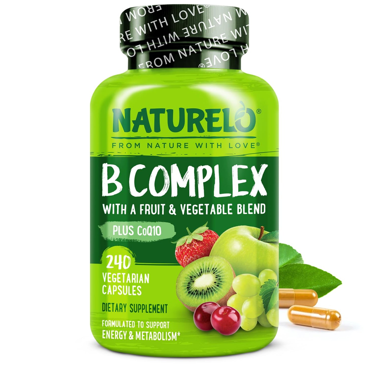 NATURELO Vitamin B Complex – 240 Vegan Capsules with CoQ10 | Methylated B Vitamins