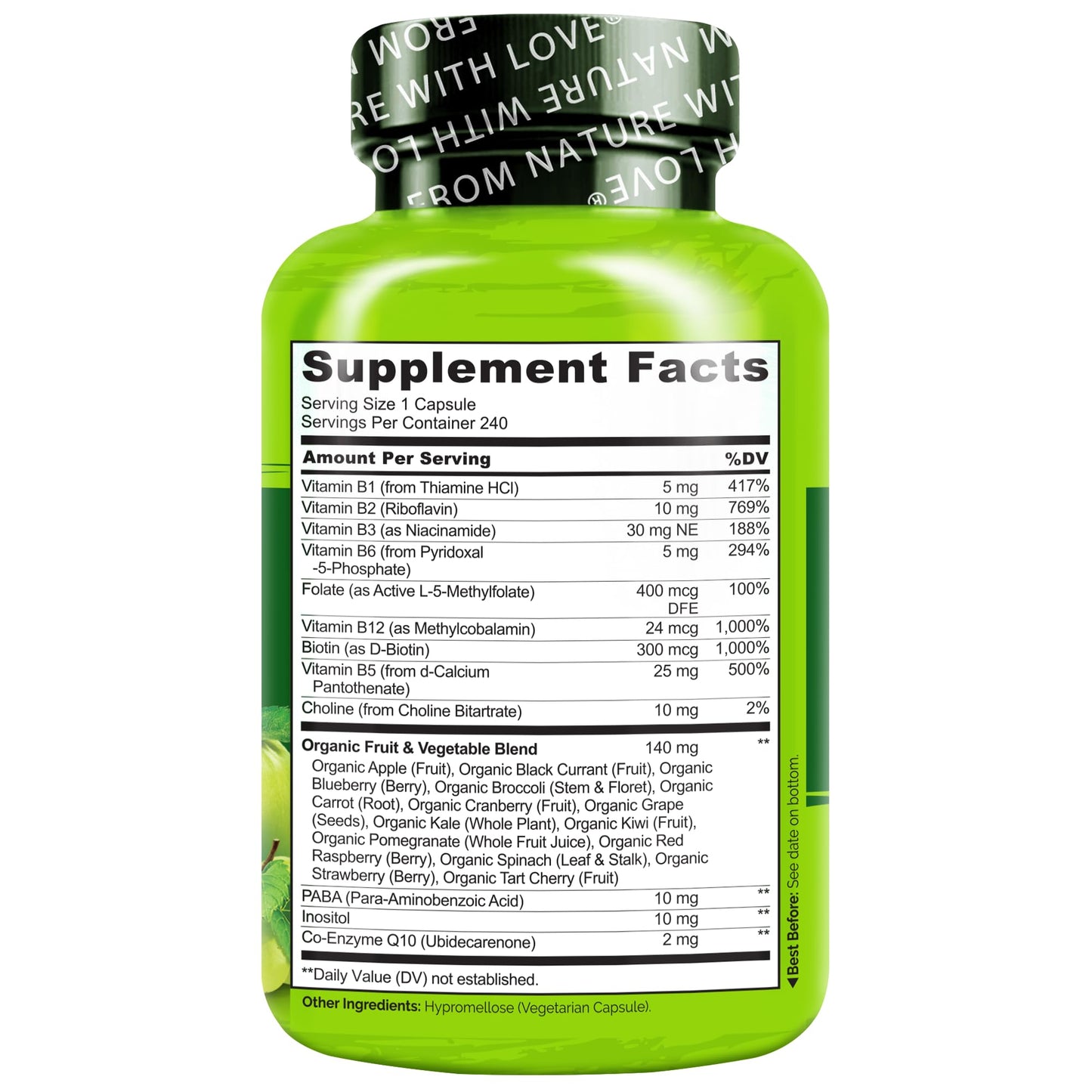 NATURELO Vitamin B Complex – 240 Vegan Capsules with CoQ10 | Methylated B Vitamins